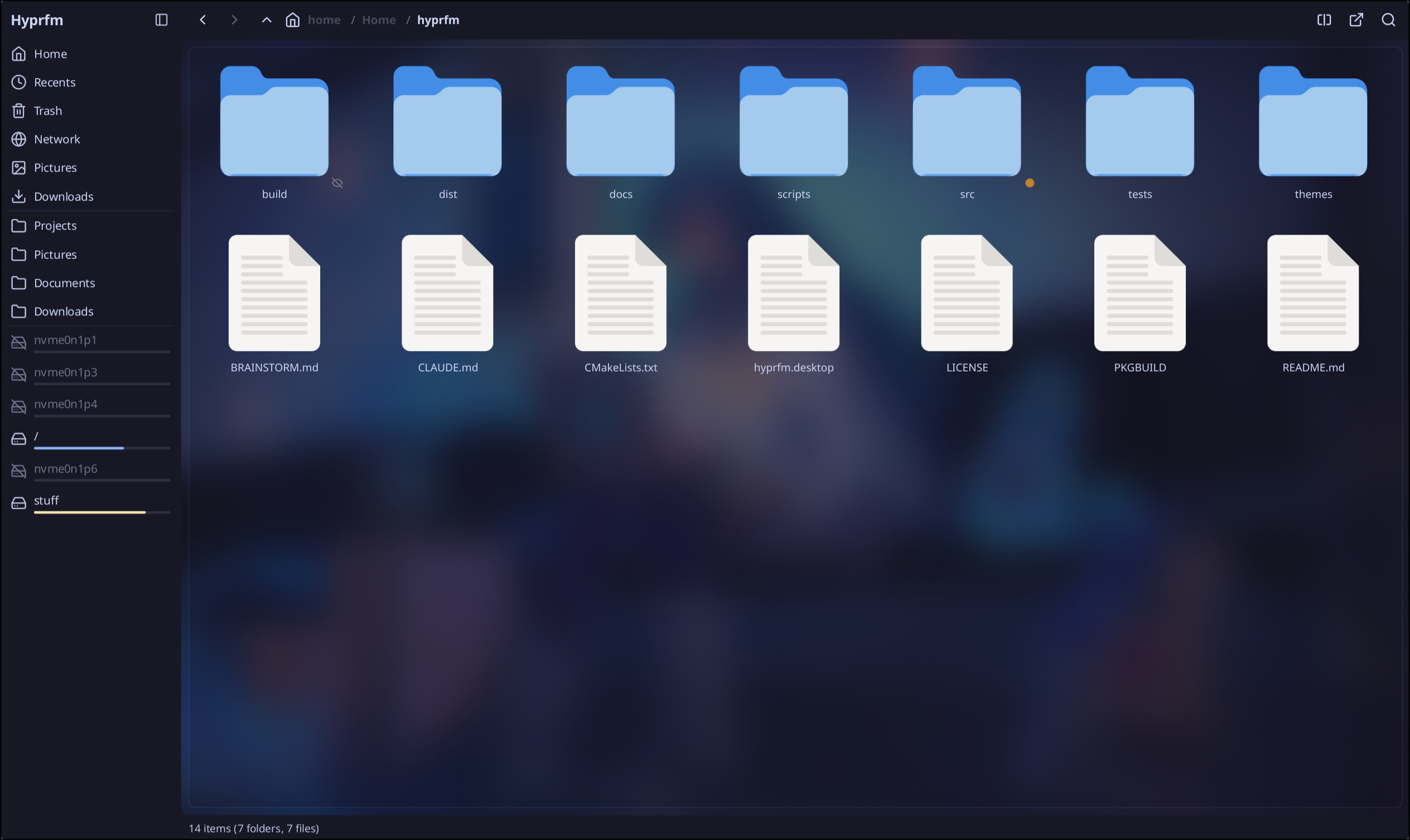 HyprFM displaying project files in Grid view